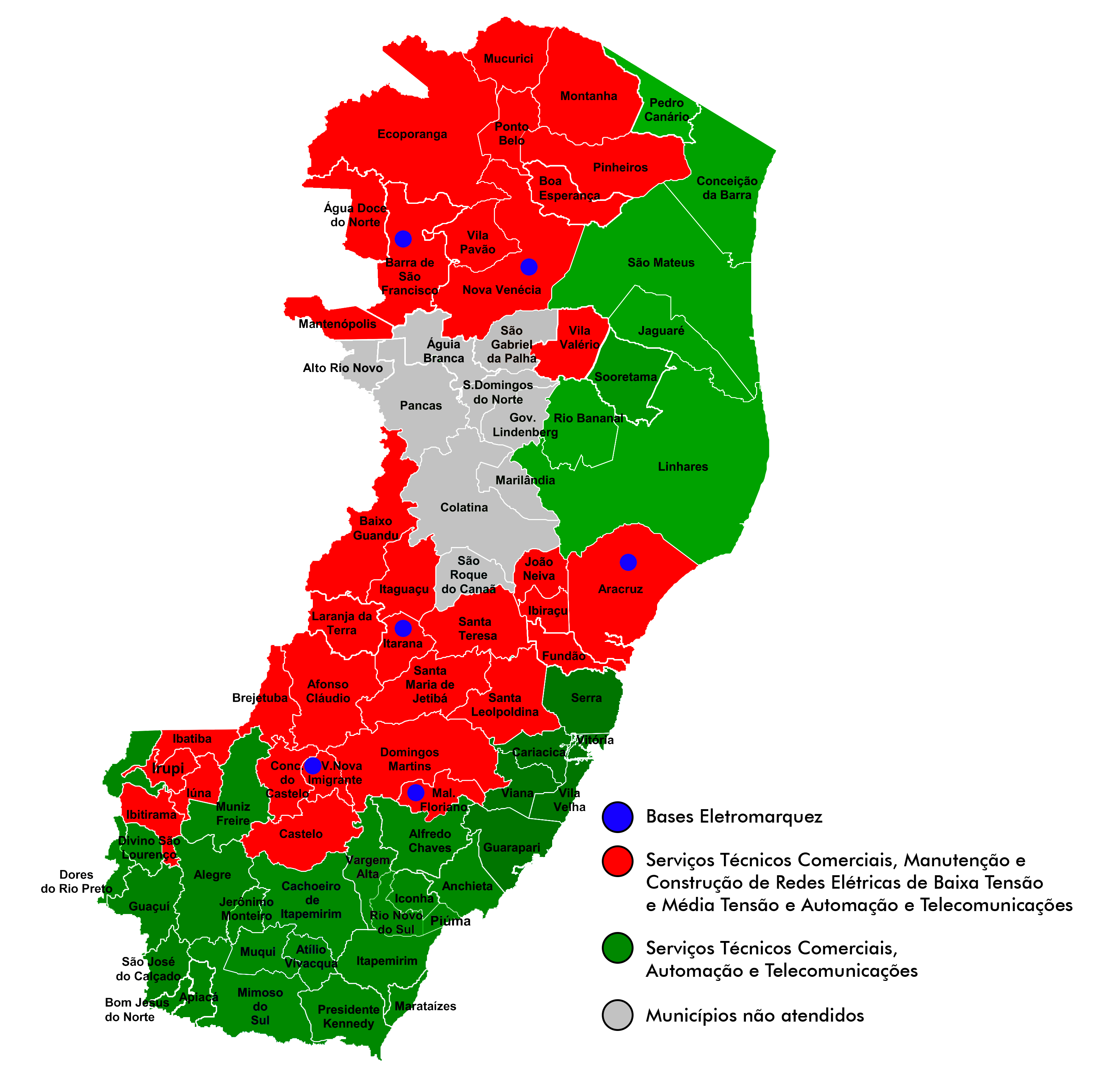 Mapa contendo a área de atuação da Eletromarquez